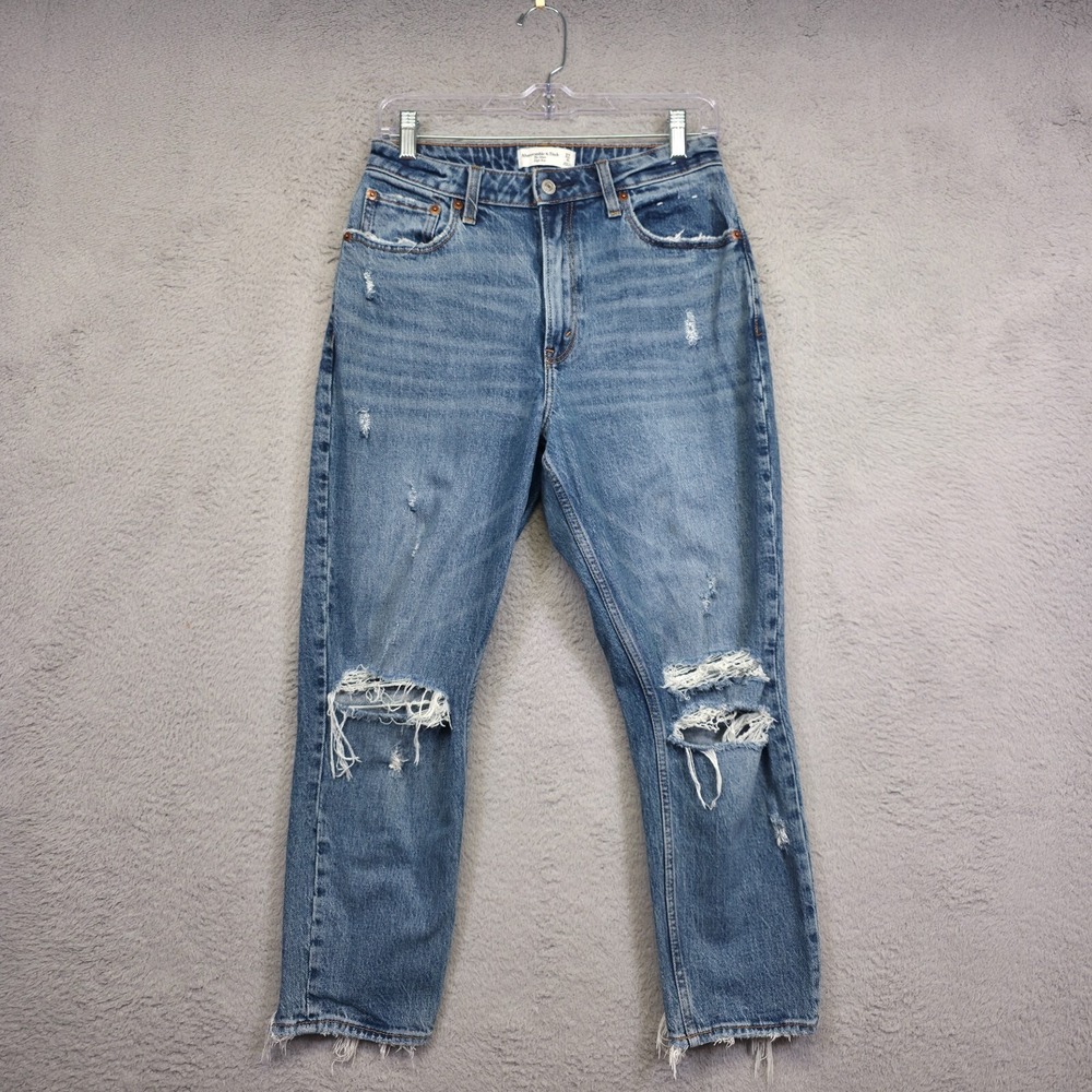 Abercrombie Fitch Jeans Womens 27 Blue Mom High‎ Rise Distressed Ripped Denim